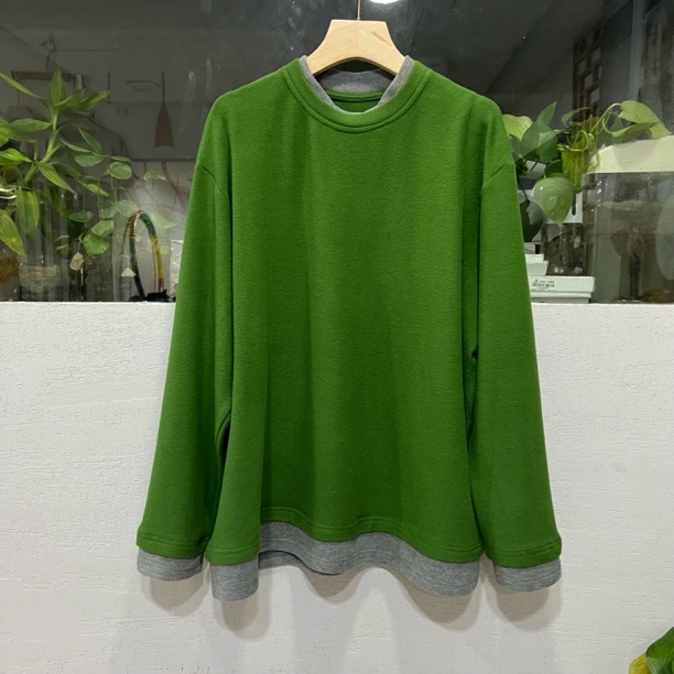 水木工芳双面拼色洋气宽松半高领假两件长袖t恤女打底衫1207