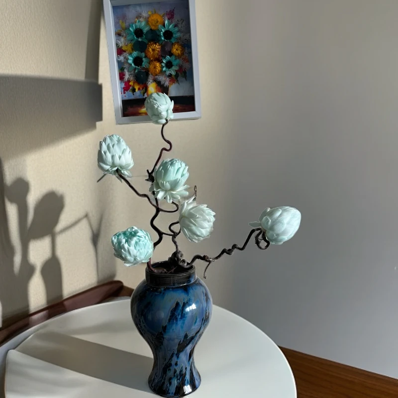永生花洋蓟龙柳枝陶瓷花瓶家具摆设公司酒店前台高级摆件落地花瓶