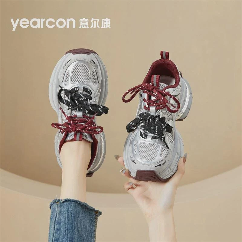 意尔康爆款女鞋2024新款秋冬款厚底增高女士老爹鞋百搭休闲运动鞋