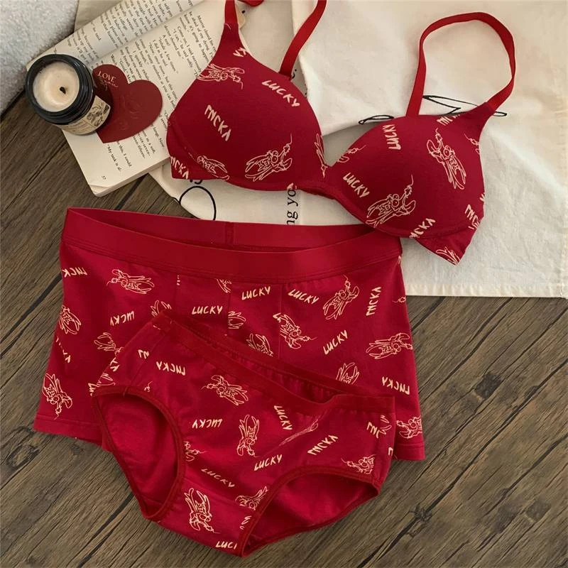 【春节正常发货】LUCKY红运龙情侣内裤一男一女本命年红色内衣套装