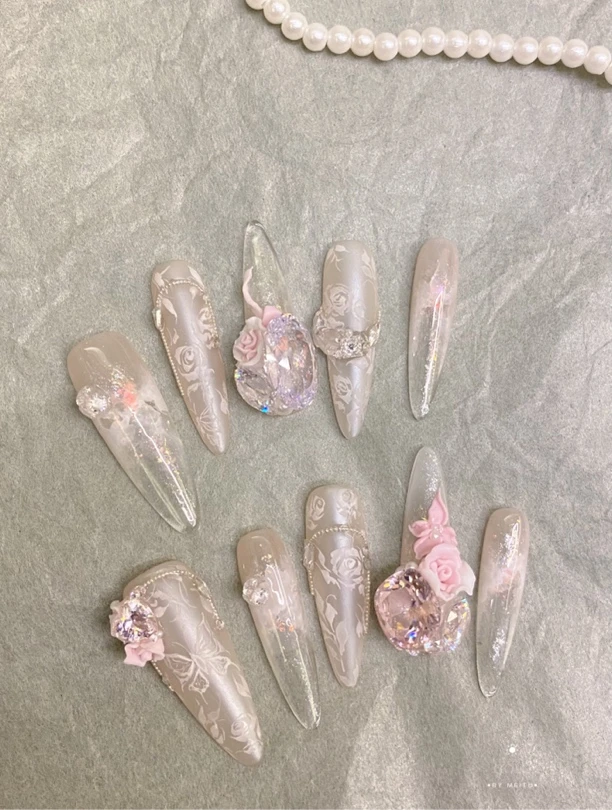 十二钗·黛玉～锆石手绘雕花美甲手工穿戴甲