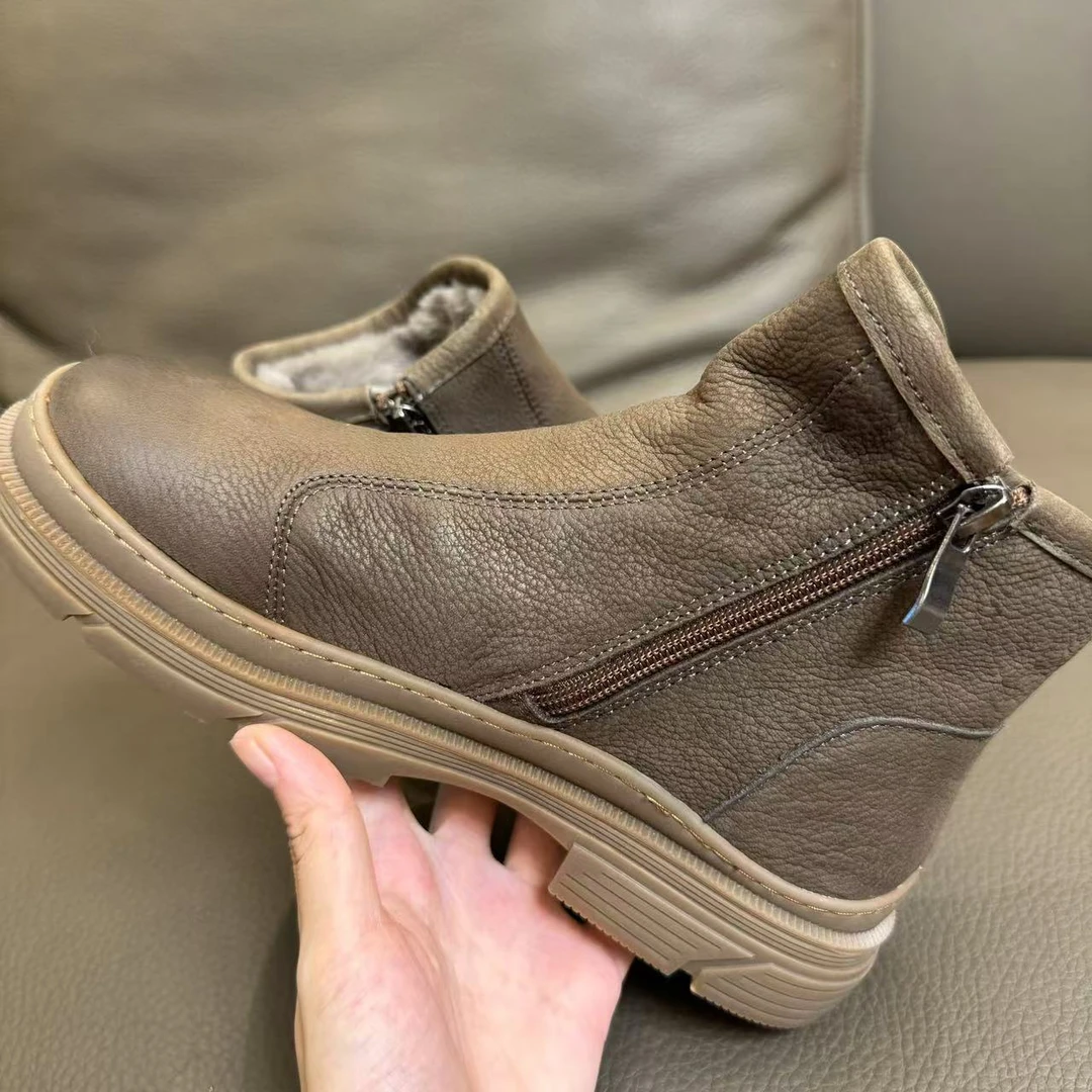 喜樂  2024加绒马丁靴冬季新款时尚百搭复古休闲平底简约侧拉链女