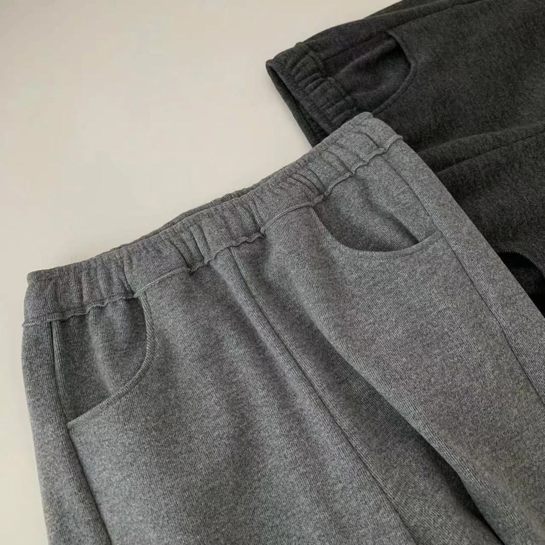 喜樂2024加绒加厚休闲裤冬季新款百搭纯色松紧腰简约宽松直筒女士