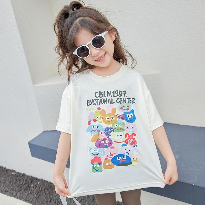 女童t恤短袖夏季儿童上衣印花女孩宽松圆领中童大童洋气纯棉宝宝