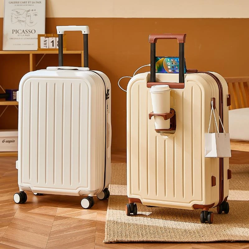 多功能行李箱20寸杯架拉杆箱充电旅行箱24加厚结实扩容行李箱