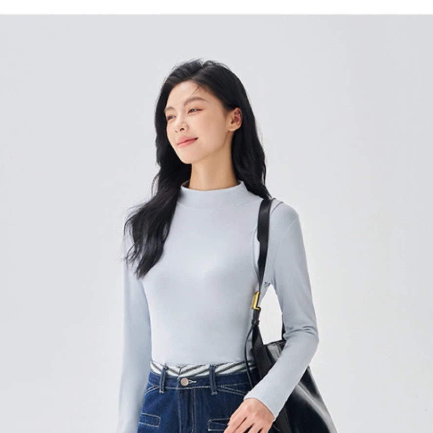 【轻柔暖百搭款】冰川暖皮打底衫纯色半高领长袖打底衫15707(8801)