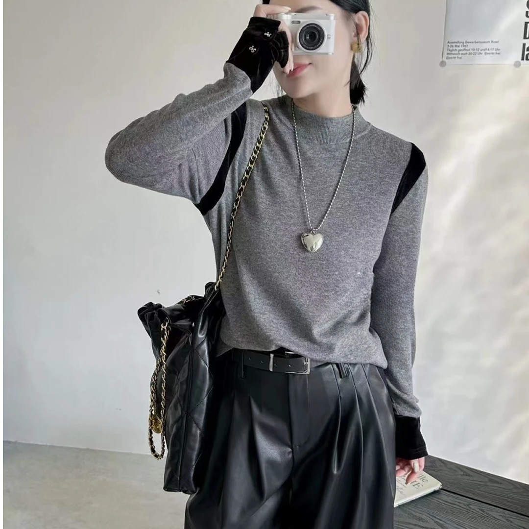 【丝绒高级设计】正肩长袖打底细腻针织毛衣-苋 16149(8918)