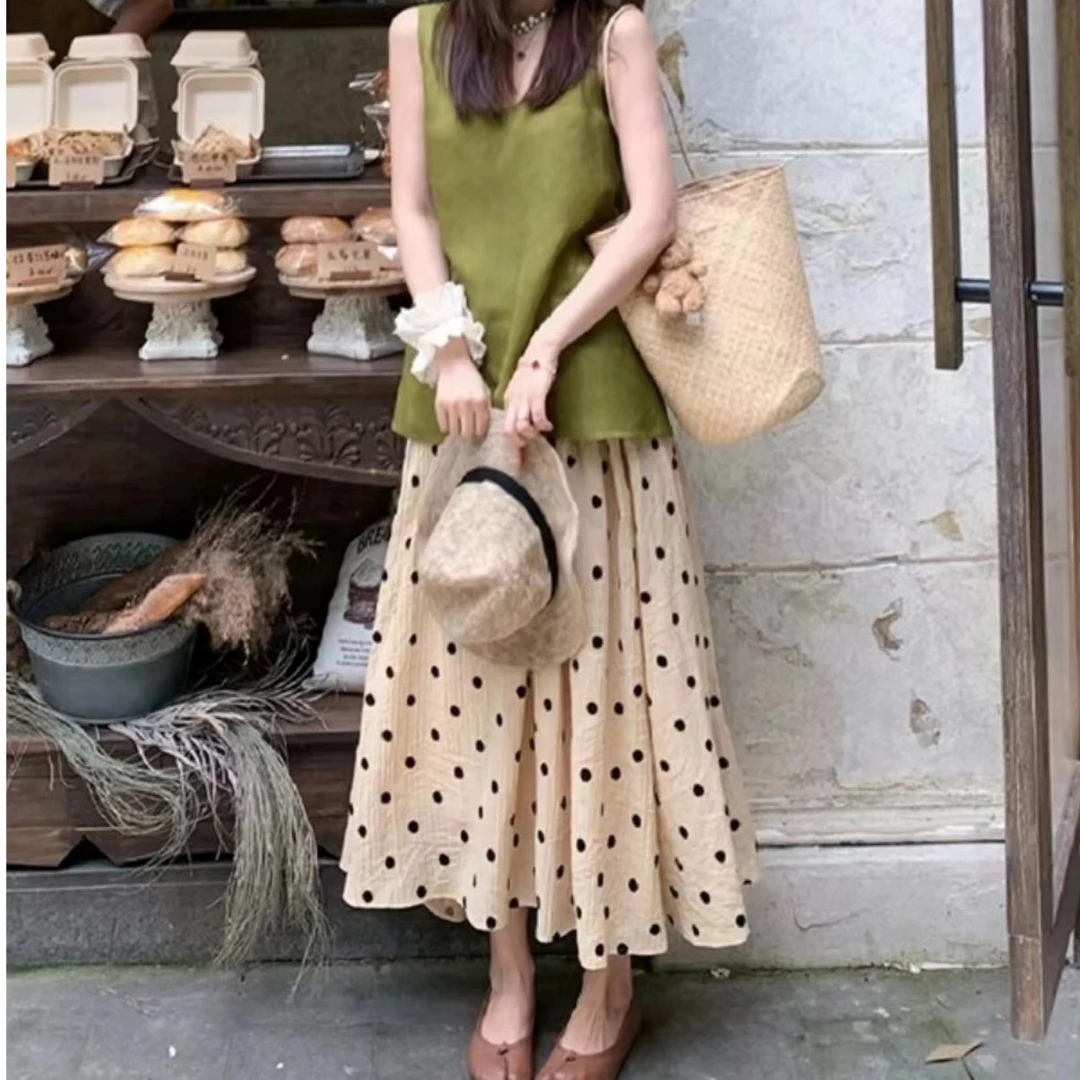 【高级感减龄】波点半身裙背心显瘦两件套装-苋 15383(8872)