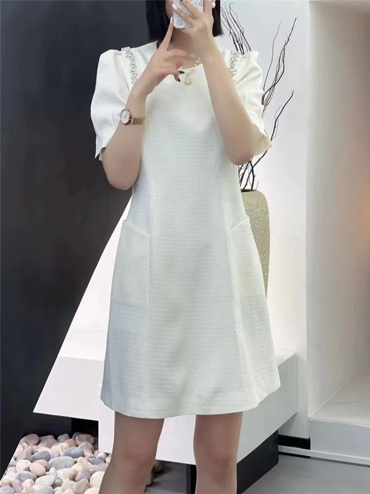 【重工钉珠连衣裙】设计欧款显瘦收腰气质A字连衣裙-苋 15178(8838)