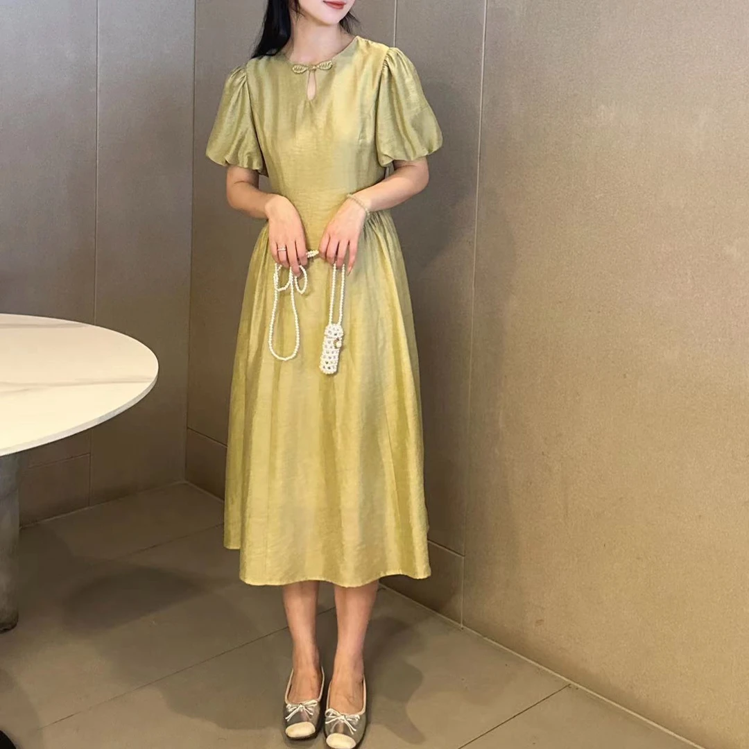 【亚麻天丝连衣裙】纯色设计感洋气时尚显瘦连衣裙-苋 15184(58057)