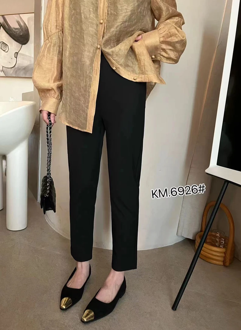 【显瘦小黑裤】重工盘扣结设计时尚松紧腰休闲裤-苋 15494(6926)