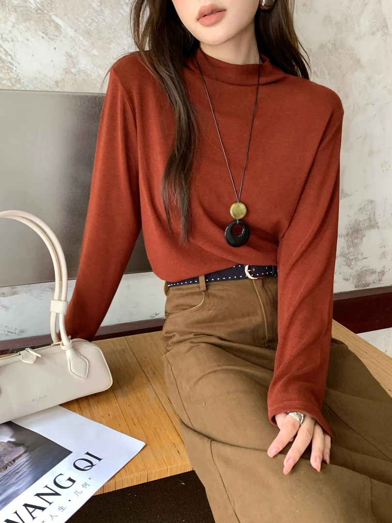 【寸领百搭设计】宽松亲肤显瘦高级色系长袖打底衫-苋 15726(5260)