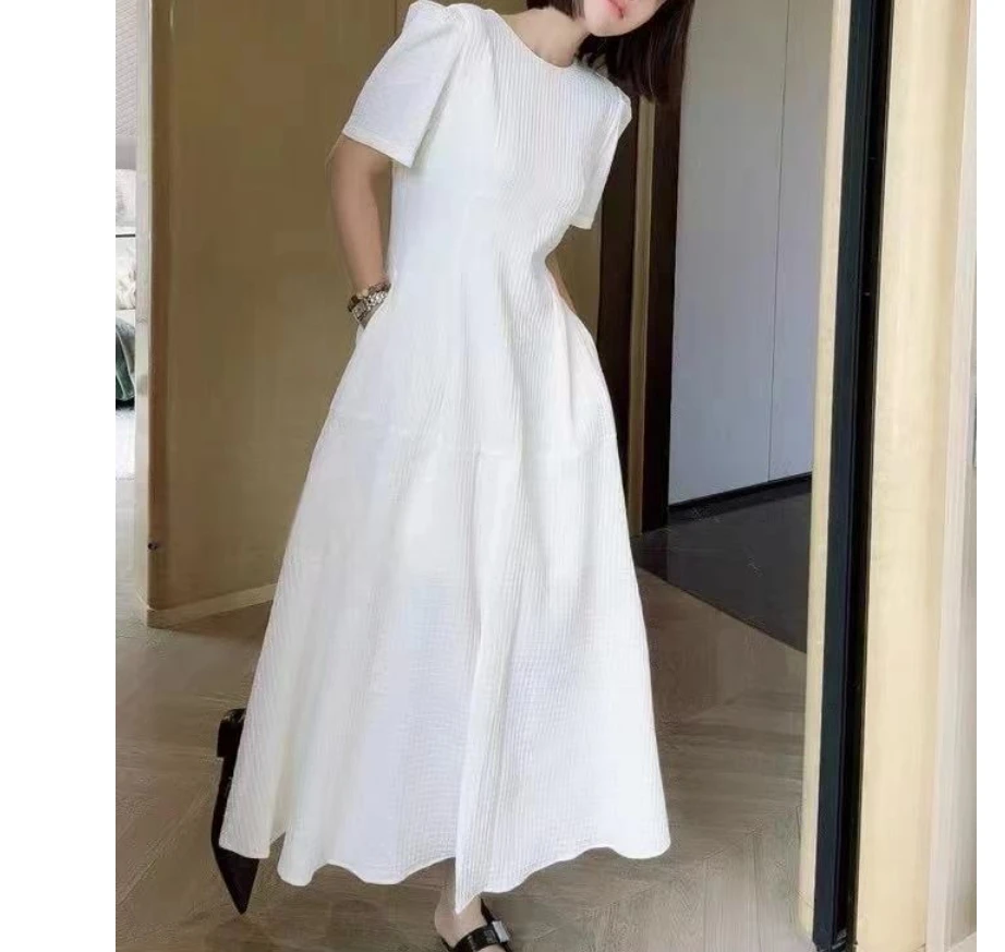 【设计感欧款】夏季时尚高级收腰显瘦长裙泡泡袖连衣裙-苋   15135-