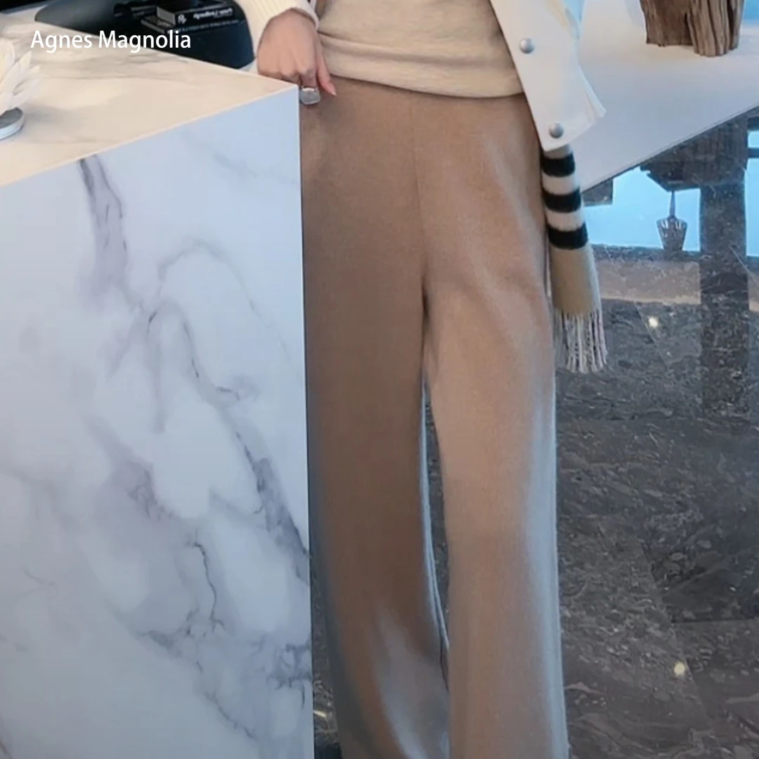AgnesMagnolia【一条过冬】550g重磅羊绒松紧直筒阔腿毛织休闲裤