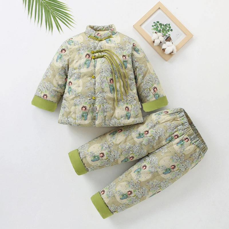 宝宝手工棉花棉衣新中式国风棉服冬男女宝宝复古棉袄棉裤加厚套装