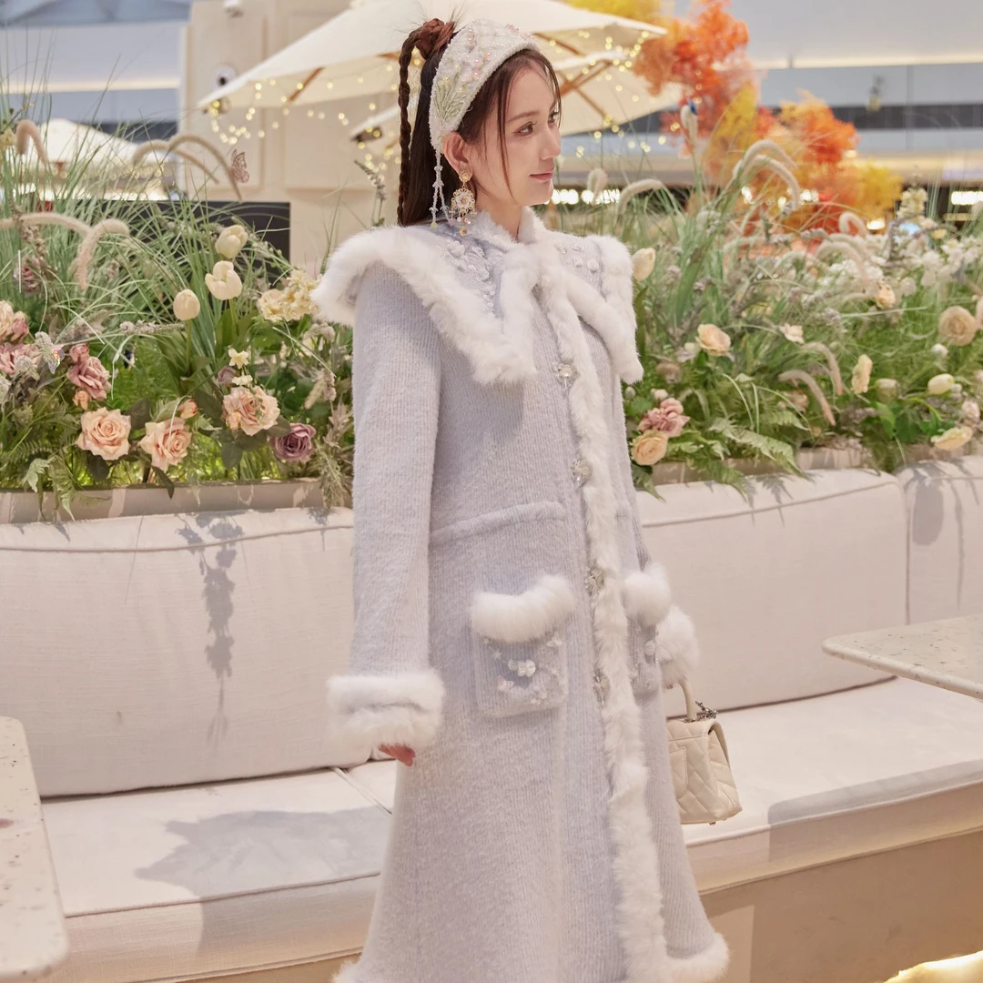 MarieElie【月光山茶】新款刺绣钉珠针织大衣EAE33J24150
