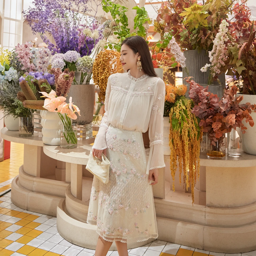 【ViVi蒋蒋专属】Marie Elie【花满庭栀】新款重工钉珠半裙EAE21P0866