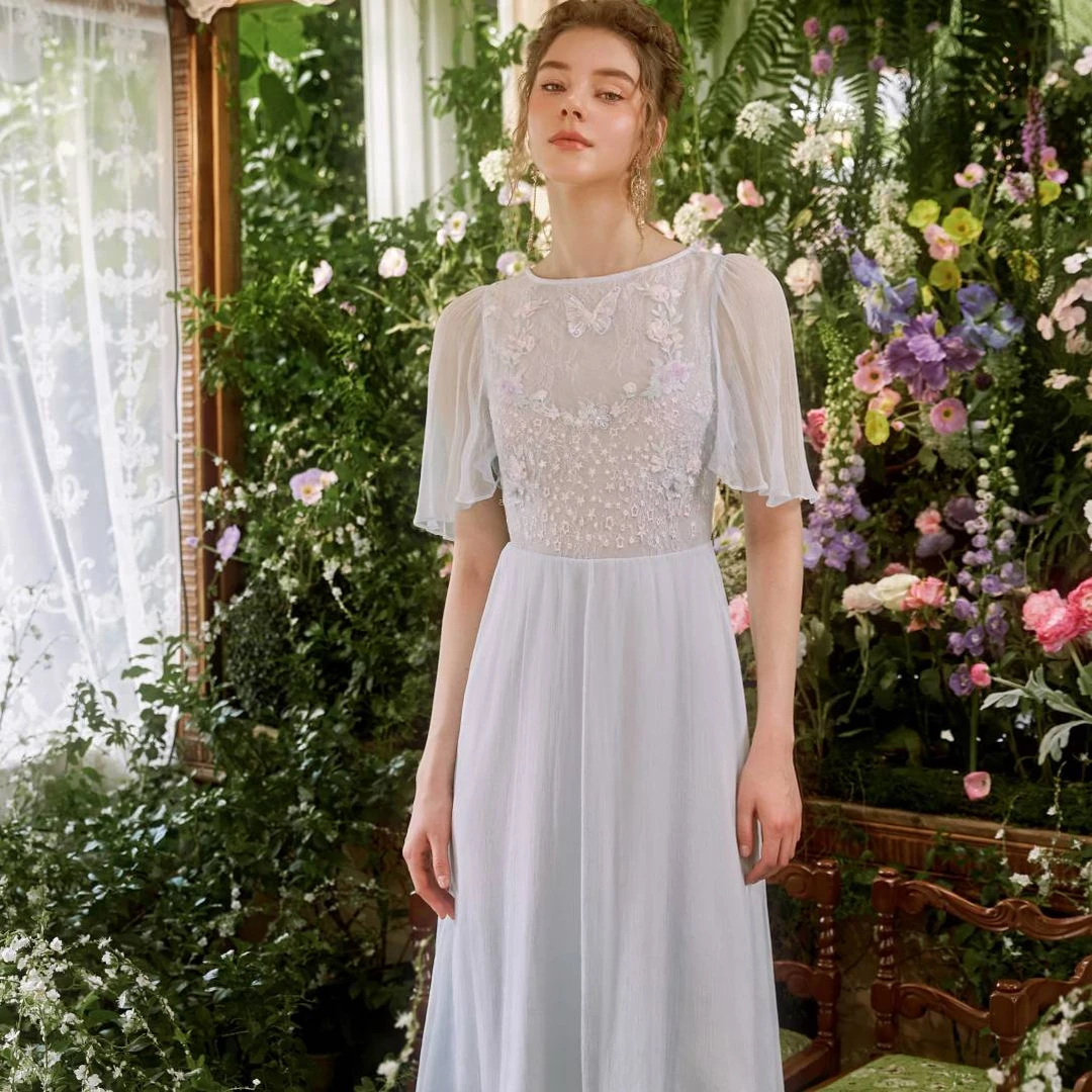 Marie Elie【蓝蝶浪漫】时尚气质刺绣连衣裙EAE11M51855