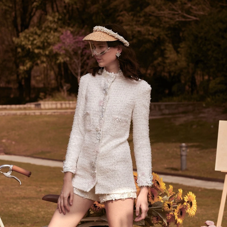 MarieElie【白鸢簇花箔】早秋新款外套短裤EAA11J03320 EAA11R02820