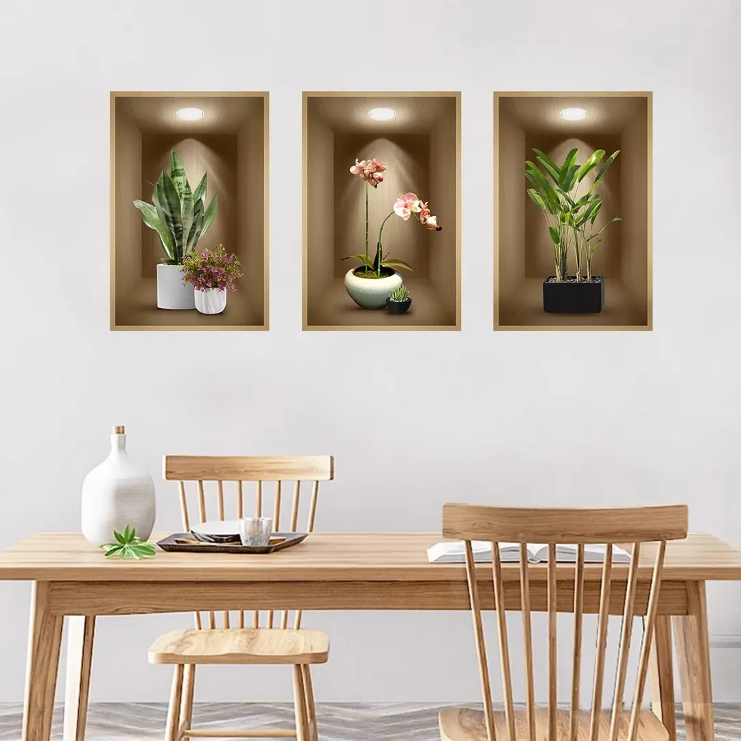 3D盆栽仿真贴画过道楼梯装饰画宾馆餐厅墙面植物花卉全新壁画
