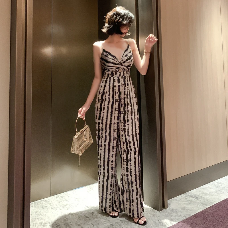 2024夏装新款性感吊带垂感阔腿长裤露肩连体裤连衣裤A1884