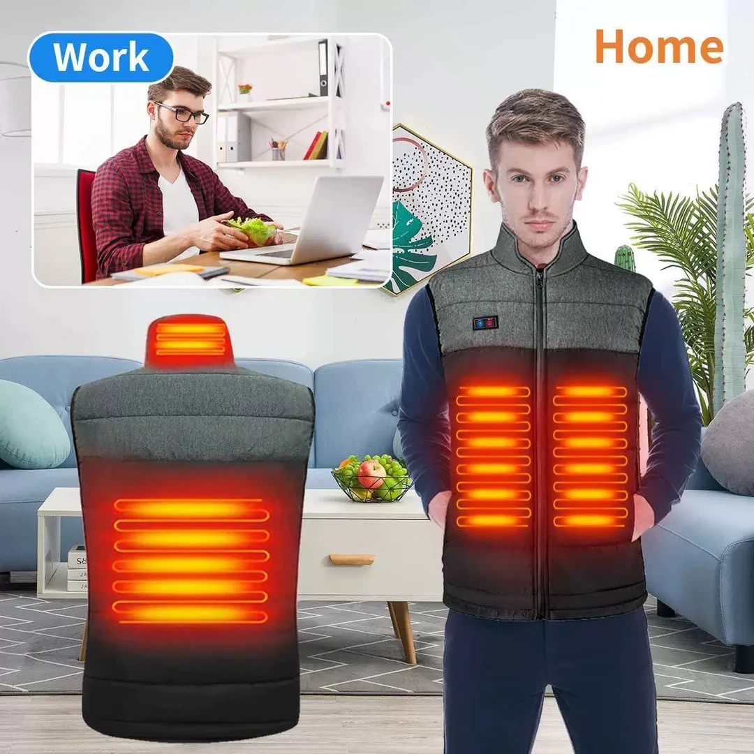 外贸三档可调节加热男士加绒加厚防泼水马甲保暖背心马夹9635