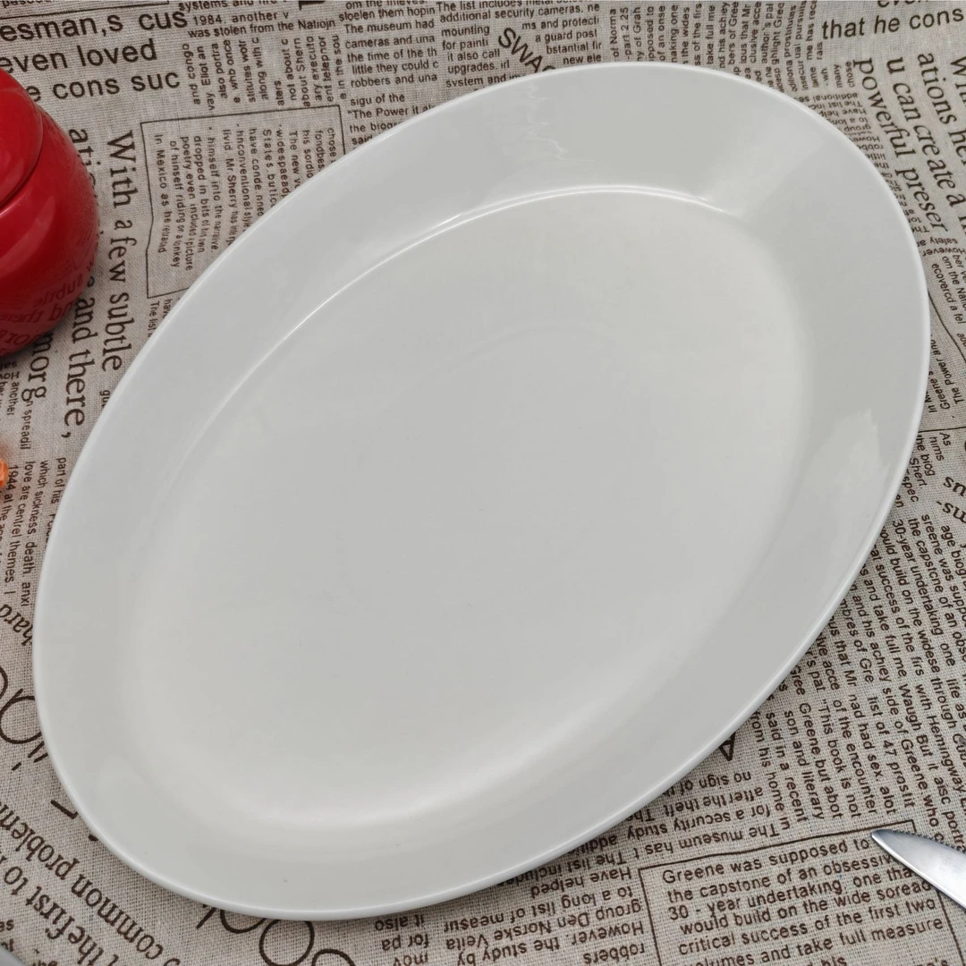 12英寸大鱼盘创意灵动高低鱼盘酒店纯白椭圆形鱼盘家用菜盘