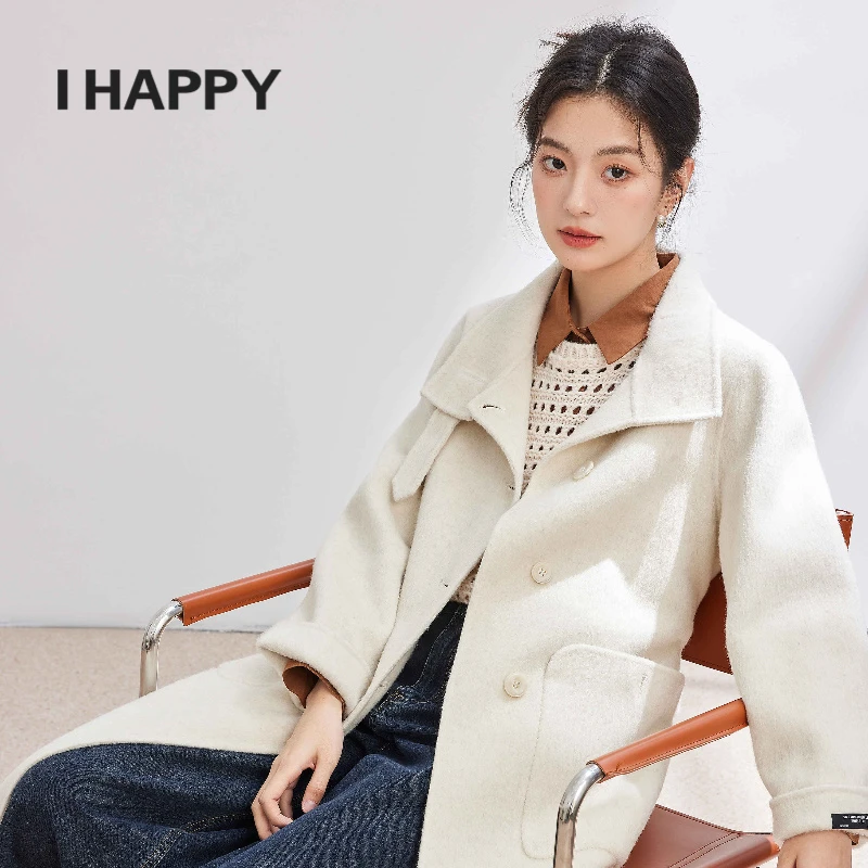 海贝简约休闲通勤气质双面呢外套女中长款冬季呢子大衣H3H10AW020