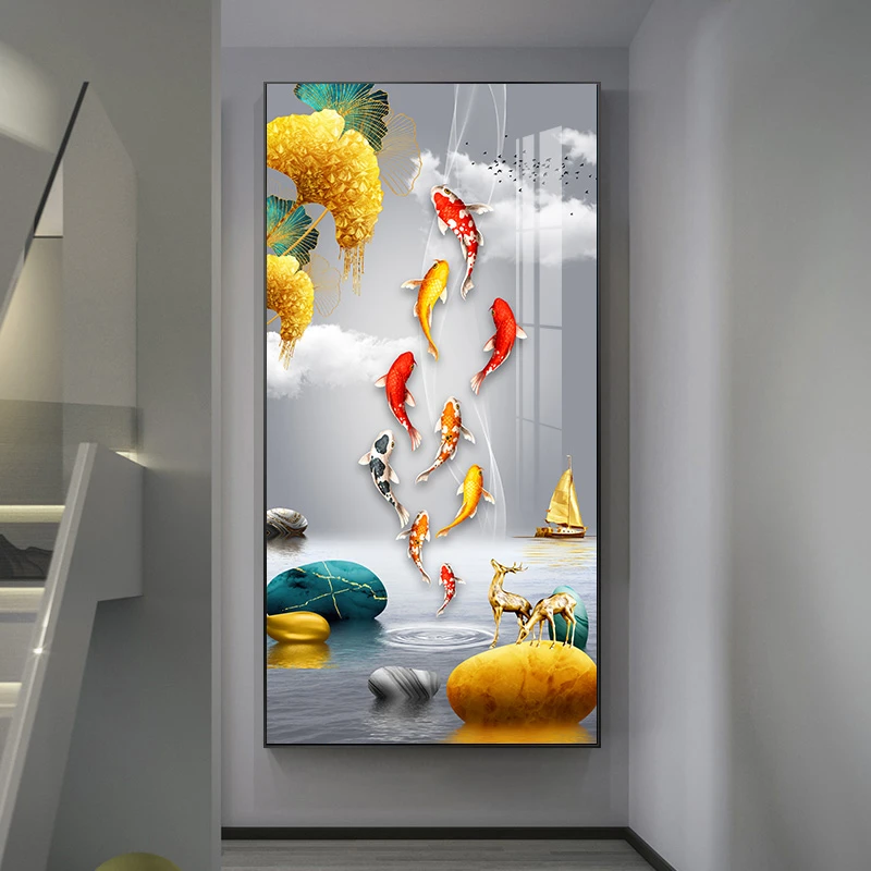 阪画屋【严选】吉祥九鱼现代简约玄关装饰画走廊过道尽头挂画