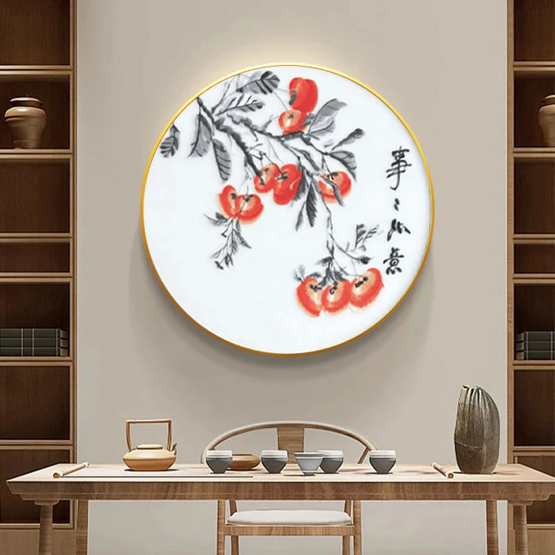 居家好物柿柿如意刺绣装饰画入户门背景墙壁画山水画