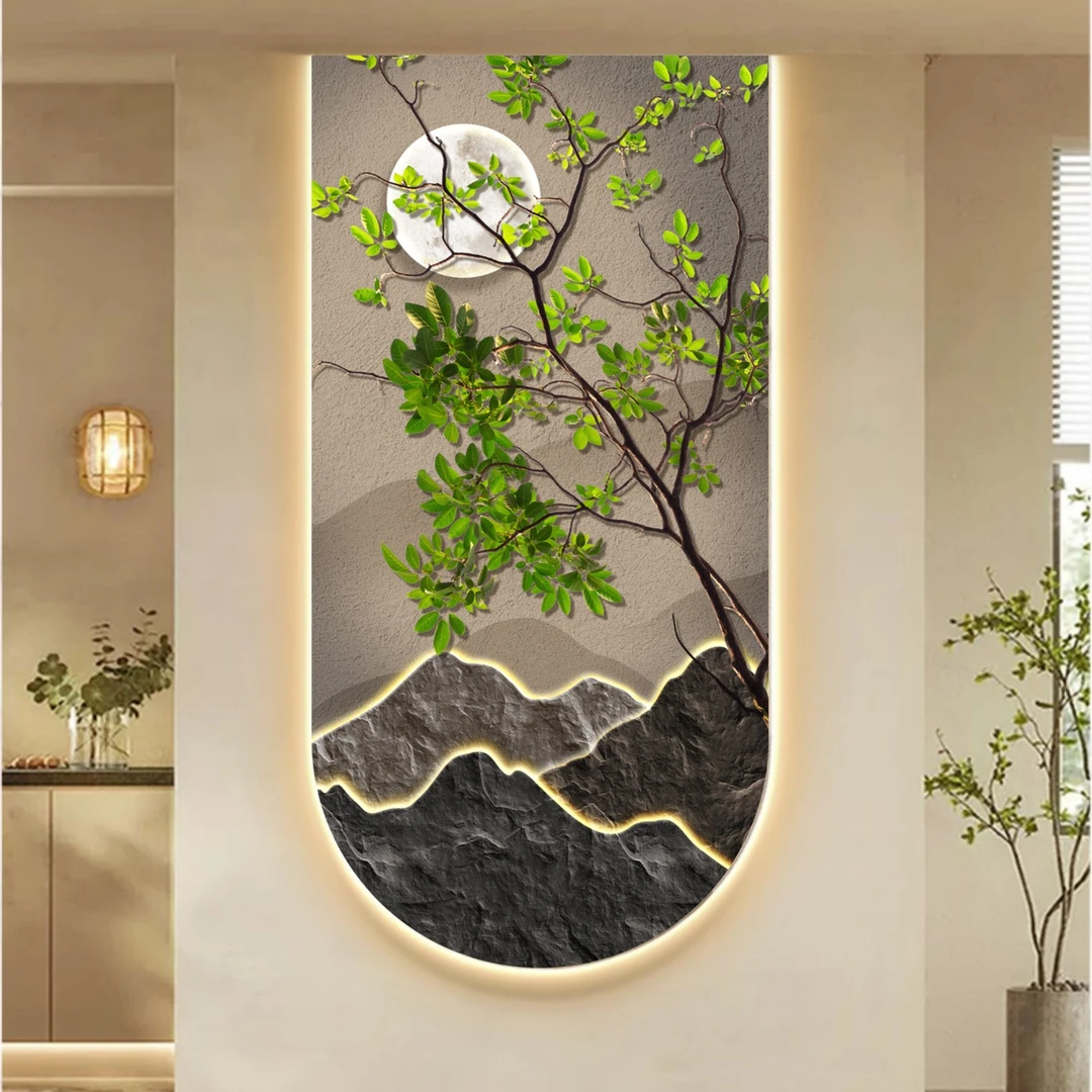 阪画屋【月影婆娑】现代简约玄关装饰画清新绿植走廊挂画高档壁画