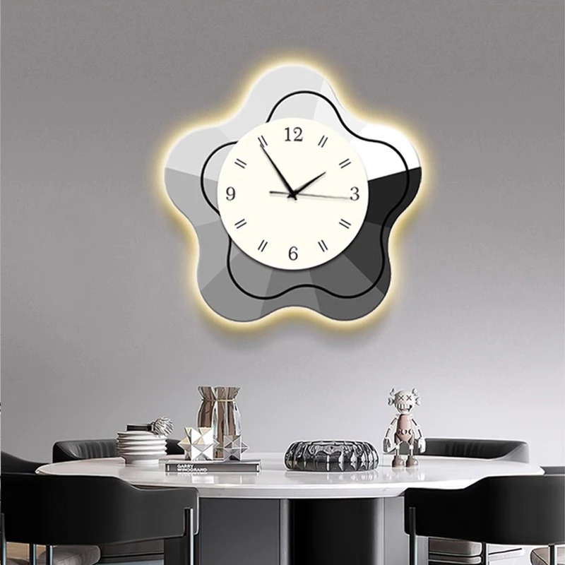 现代简约餐厅挂钟新款钟表led灯画网红客厅时钟挂画WDKU