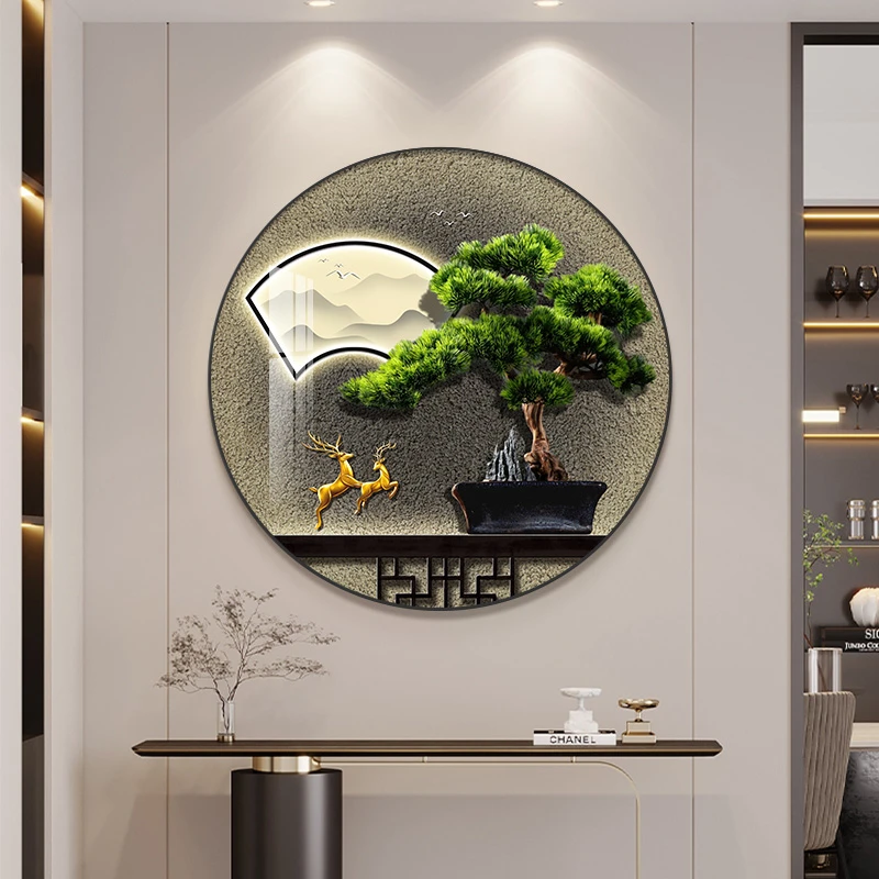 阪画屋2简约圆形玄关挂画集合晶瓷镶钻画面