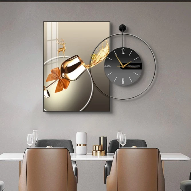 阪画屋2【木子】酒杯轻奢餐厅装饰画现代简约饭厅钟表挂画抽象组合