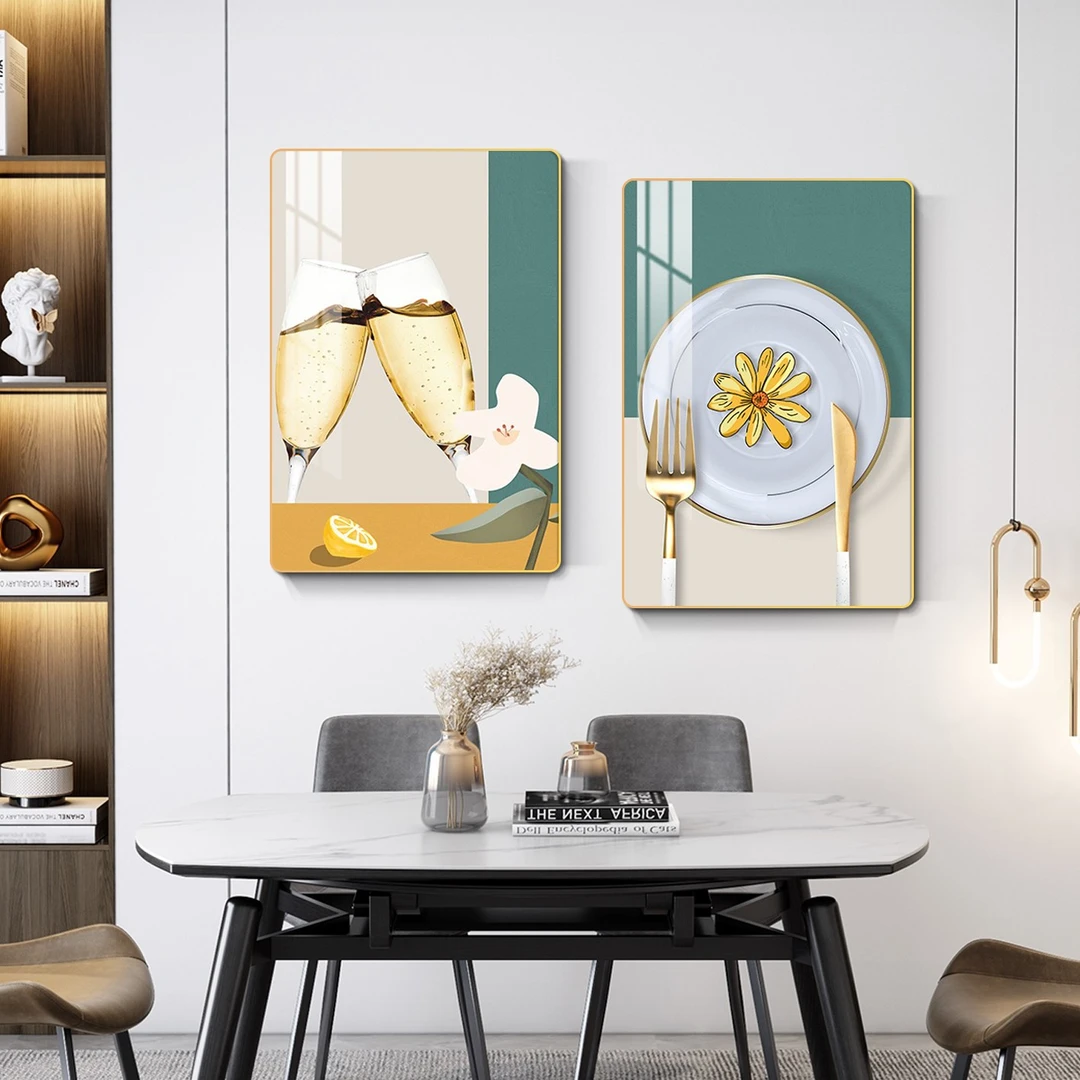 阪画屋优品餐厅装饰画现代简约餐桌挂画北欧客厅轻奢两联