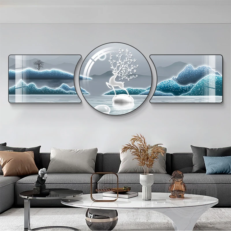 优品鹿角生花客厅三联装饰画