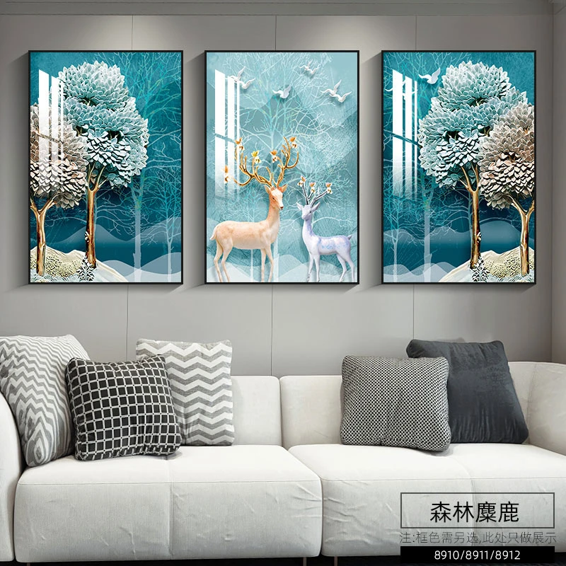 阪画屋【佳人】平面水晶现代客厅装饰画轻奢沙发背景墙三联画挂画