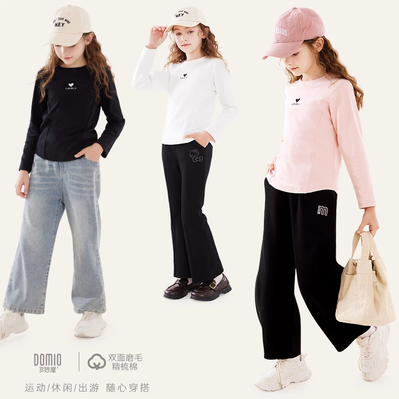 女童长袖T恤秋装2024新款儿童打底衫春秋中大童上衣黑色童装