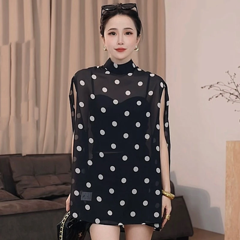 JUDING/聚町【暗香影】小衫女士百搭宽松半高领T恤设计感上衣2538