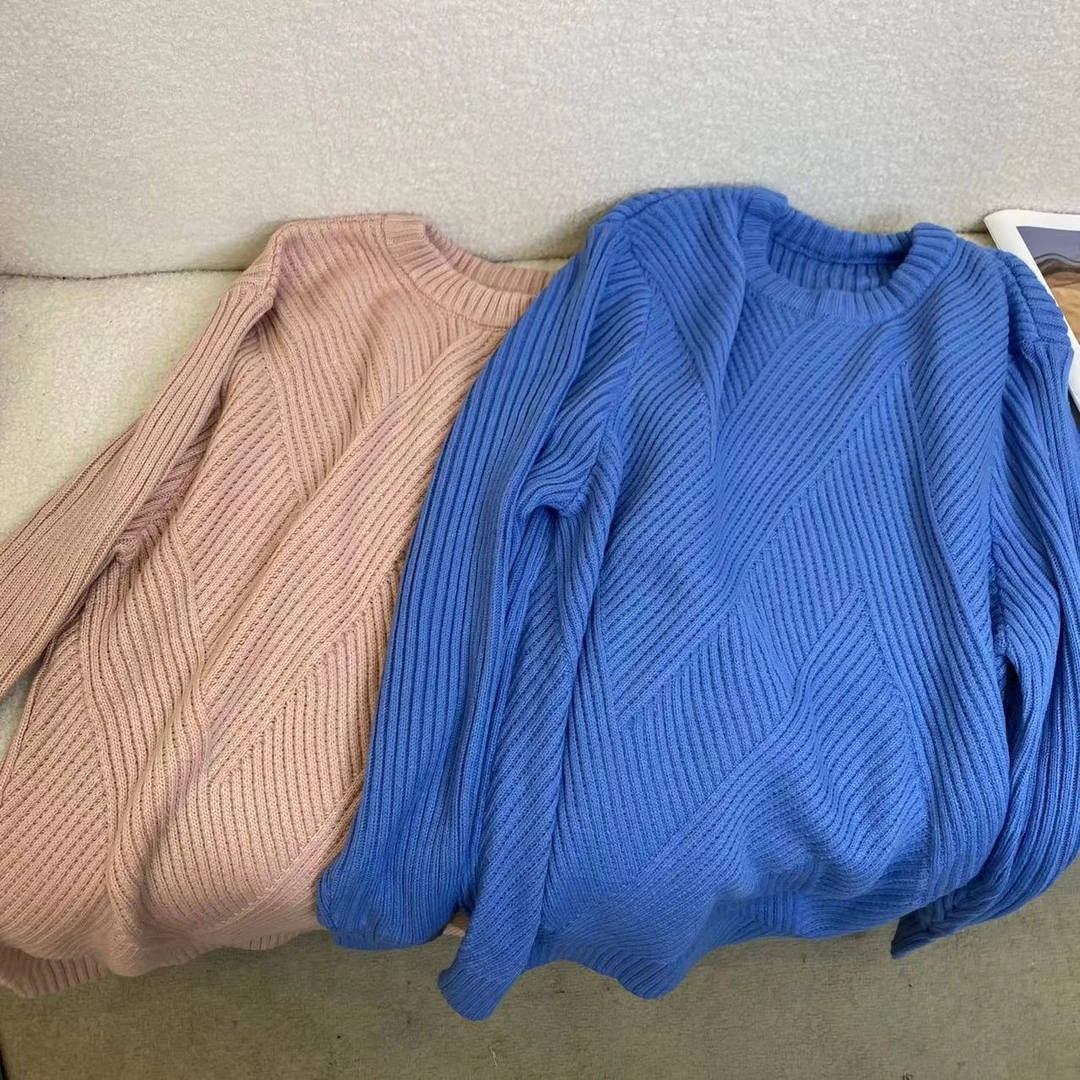 冬季宽松套头圆领纯色针织毛衫 C2312