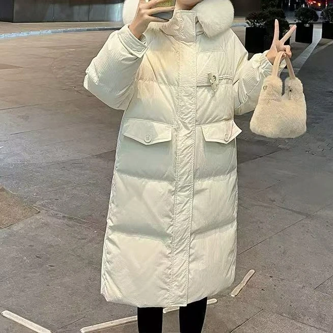 冬季新款百搭高级感中长款大毛领连帽羽绒服H2092