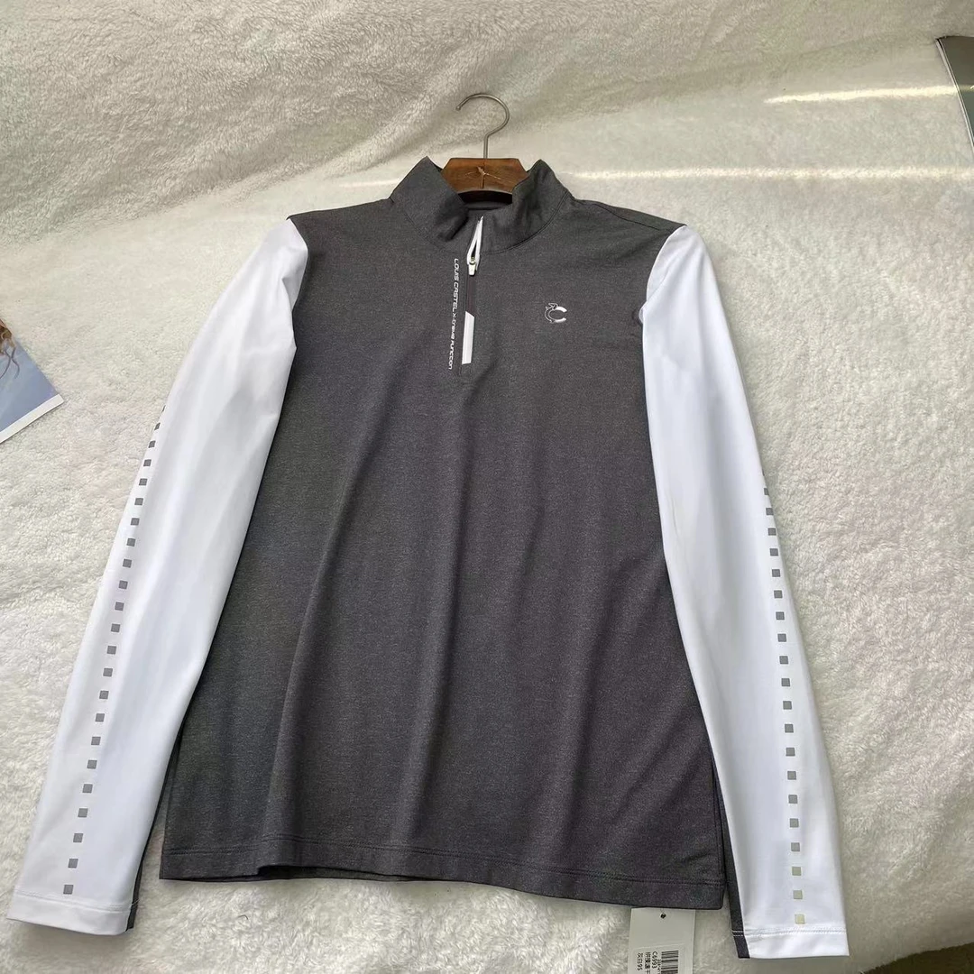 立领拼接拼色女款长袖运动速干衣T恤C6993