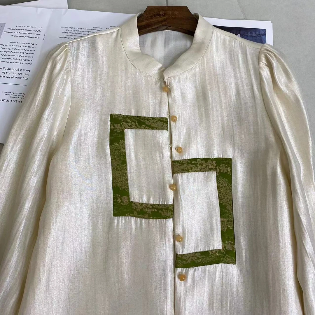 百搭新中式气质复古中国风拼接衬衫C4560