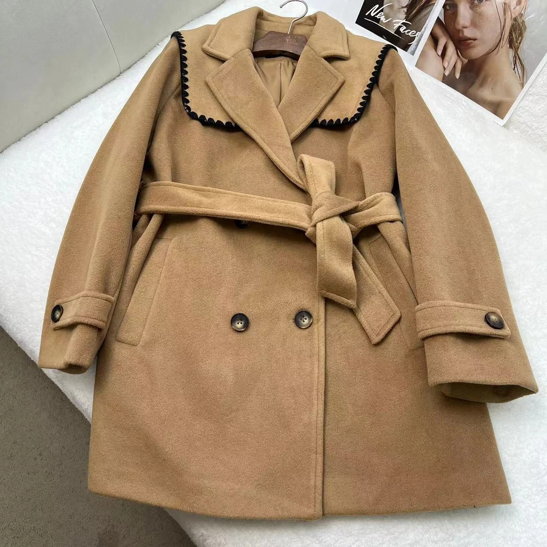 秋季百搭韩版这款系带赫本风海军领可拆卸外套大衣 H1822