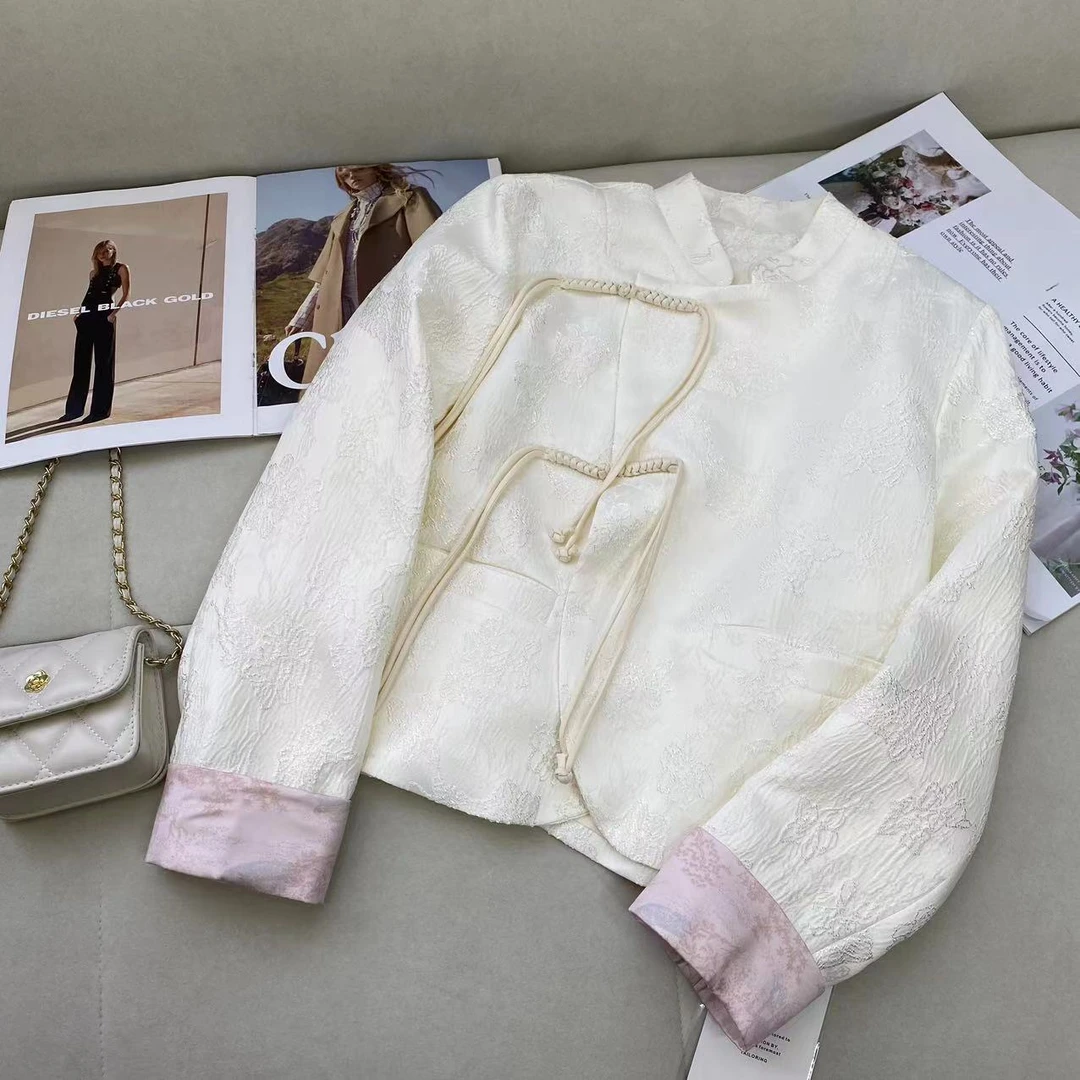 白色拼接百搭设计师重工新中式短外套C4439