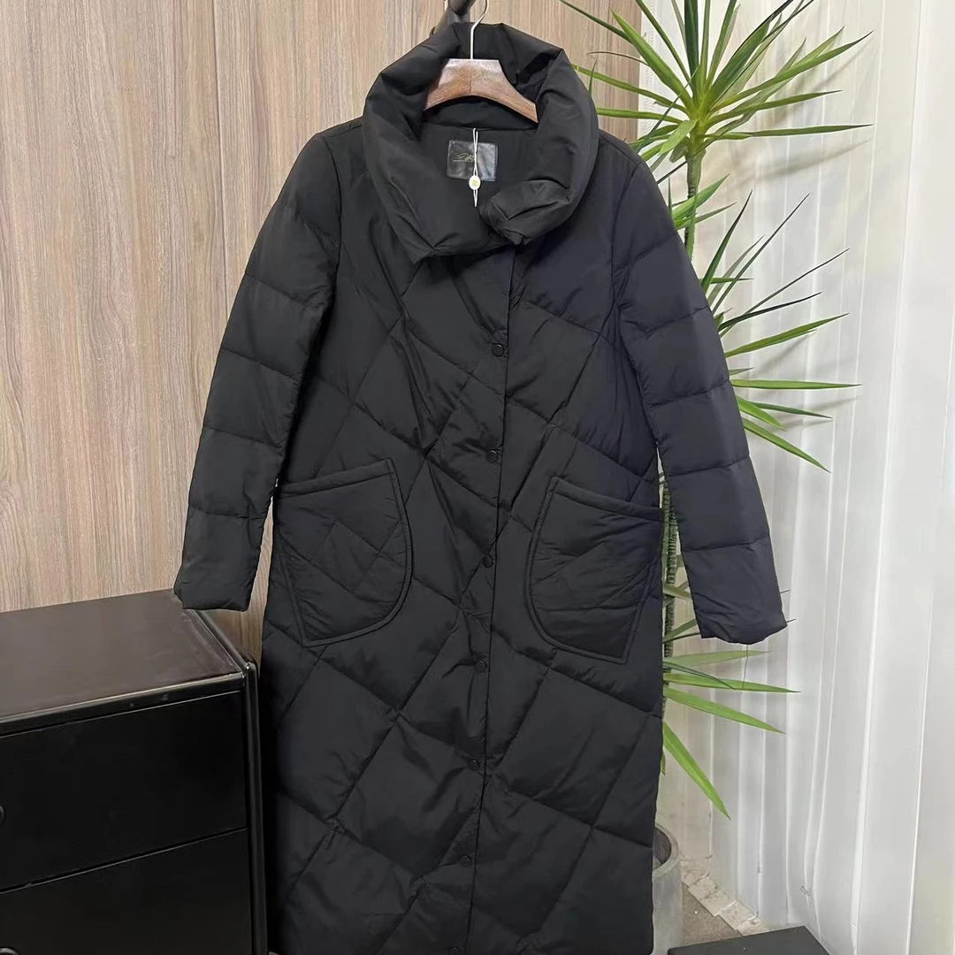 冬季新款设计感菱形格长款气质羽绒服H159