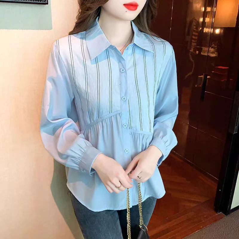 条纹别致洋气春秋显瘦气质衬衫C3636