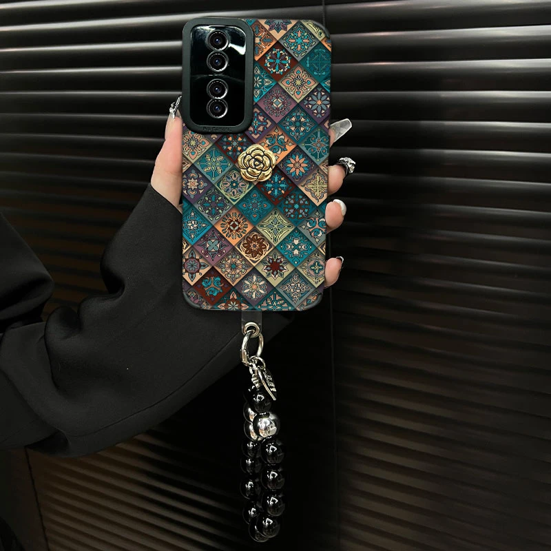 适用【荣耀90】五彩图腾ins风秋冬皮质创意全包网红防摔手机壳女款