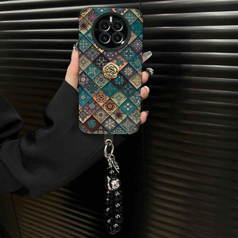 适用【华为mate50e】五彩图腾ins风秋冬皮质创意全包网红手机壳女款