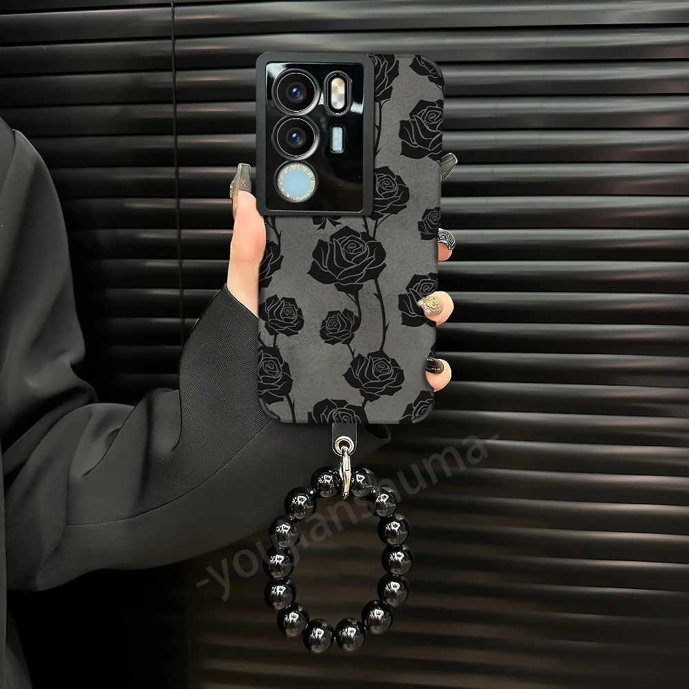 适用【vivos17t】手机壳复古皮质软壳ins蝴蝶结黑玫瑰女全包保护壳